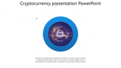 Blue ring encircling a cryptocurrency graphic with a label and descriptive text underneath.