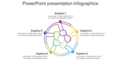 Infographic PPT template with a colorful circular diagram showing five sections, each with a numbered caption.