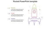 Rocket outline with three numbered sections in green, red, and purple, connected to descriptive text areas.