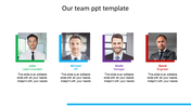 Our team PowerPoint slide featuring four team members with names and roles from John to David with placeholder text.