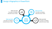 Infographic design with four icons for analytics and megaphone, connected by lines, each with a placeholder text areas.