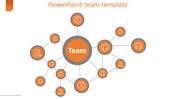 PowerPoint team template showing a central node with connected icons representing individuals in a network.