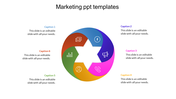 Circular layout with six colorful segments forming a star in the center, featuring icons and captions around the design.