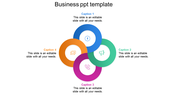 Slide featuring four overlapping blue, green, orange, and purple circles, each paired with a caption and icon.