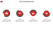 Chart slide with four circular icons in red and gray, each with a caption below, arranged horizontally on a white background.