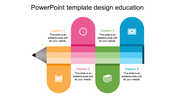 Pencil shaped design with four sections in yellow, pink, green, and blue, each with educational icons and text.