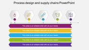 Slide featuring five horizontal colored blocks with hexagonal icons, in purple, yellow, blue, green, and purple.