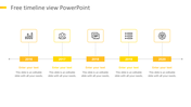 Minimalist horizontal timeline with yellow year blocks,  connectors, and icons above each milestone from 2016 to 2020. 