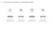 Timeline with gray rectangular markers, each year from 2017 to 2020, linked by dotted lines.