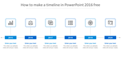 Five step timeline from 2017 to 2021 with red circular arrows, icons inside each step, and placeholder text below. 