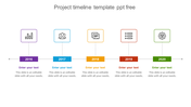 Colorful project timeline PowerPoint template with icons for each year from 2016 to 2020 with placeholder text.