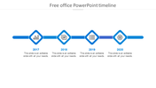 Minimalist blue timeline from 2017 to 2020, with diamond-shaped milestones containing icons, connected by a horizontal line.