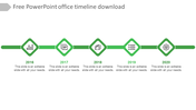Horizontal green timeline with five diamond shaped icons, each connected to a year marker from 2016 to 2020.