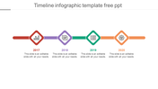 Minimalist timeline with four segments, each featuring a diamond-shaped icon, years 2017-2020, and placeholder text below.