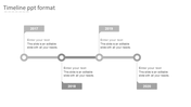 Gray horizontal timeline from 2017 to 2020 with circular markers and text placeholders beneath each year. 