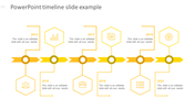 Yellow timeline with hexagonal icons for each year, from 2015 to 2020, connected by arrows and captions.