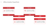 Timeline with red rectangular markers for the years 2017 to 2020, each with a caption box above and below.