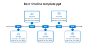 Timeline featuring five milestones from 2015 to 2019, with icons linked to placeholder text areas.