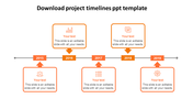 Project timeline PPT slide with a horizontal timeline from 2015 to 2019, featuring milestone markers and orange text boxes.
