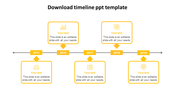 Horizontal timeline from 2015 to 2019 with milestone boxes above and below, each containing icons and placeholder text. 
