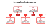 Red timeline with five rectangular year markers from 2015 to 2019, connected by arrows, with text fields.