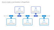 Timeline with year markers in blue, representing 2015 to 2019, each paired with a text box indicating milestones.
