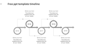 Curved timeline infographic from 2015 to 2019 with markers connected by rightward arrows, featuring placeholders for text. 