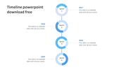 Timeline with four blue circles representing sprints from 2017 to 2020, each paired with text sections.