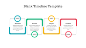 Four step blank timeline with labeled stages Business, Process, Target, and Growth each marked with 20XX and colored borders.