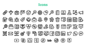 Icon collection featuring SEO, communication, analytics, coding, business tools and popular social media logo in white theme.