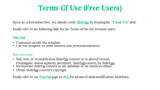 Slide listing terms of use for free users, including usage rights, restrictions, and crediting SlideEgg on a white theme.