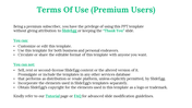 Terms of use for premium users showing allowed actions and prohibited content usage on a white backdrop.