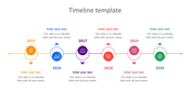 Horizontal timeline from 2015 to 2020 with six color-coded circular icons connected by a thin line, each with captions.