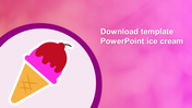Pink-themed slide featuring an illustrated ice cream cone with cherry topping, encircled on a white background.