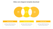 Venn diagram PowerPoint slide featuring overlapping yellow circles with business related icons and text boxes.