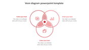 Red Venn diagram with three overlapping outlined circle, icons inside each, and text placeholders on left, right, and bottom.