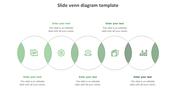 Minimalist green Venn diagram PPT Google Slides, illustrating five interconnected circles with business related icons.