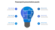 Slide with a blue lightbulb shaped puzzle in the center and six surrounding icons representing different concepts.