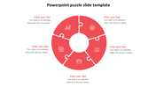 Red segmented circular puzzle diagram with five sections, each containing a white business-related icon and caption areas.