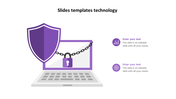 Purple themed slide showing a locked laptop with a shield icon, representing cybersecurity and data safety concepts.