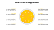 Digital marketing strategy PowerPoint template with a yellow circular infographic segmented into eight sections with icons.