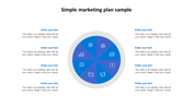 Blue radial layout with eight segments, each marked with icons representing different marketing areas.