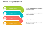 Four colored arrows stacked vertically with icons on the left and text placeholders on the right.