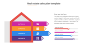 Real Estate Sales Plan house shaped slide with four sections for sales plan points with placeholder text.