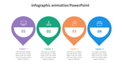 Four location pin shaped elements in purple, green, orange, and blue, numbered 01 to 04, containing icons and descriptions.