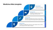 Medical template with four horizontal sections, blue semicircle icons for IV bag, ambulance, syringe, and medicine bottle. 