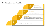 Google Slides medicine template with a yellow and white layout of DNA, showcasing medical symbols and text sections.