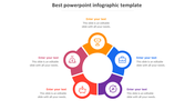 Ring shaped infographic with five colorful, curved blocks in yellow, blue, purple, orange, and pink, each with icon and text.