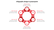Circular infographic with six red icons, each representing a different concept, with space for text beside each.