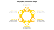 Monochrome circular infographic Google Slides template with six yellow segments and text placeholders on a white backdrop.